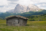 Foto Almhütte vor Plattkofel und Langkofel